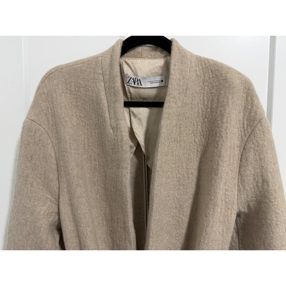 ZARA Beige Shawl‎ Collar Belted Long Coat XS Minimalistic - Picture 4 of 12
